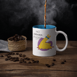 Casa si Gradina - Bucatarie si vesela - Cani si pahare - Cani si cesti - Cana alba personalizata cu lama si textul No drama please, INOVATIX®. 330ml - Infinity.ro