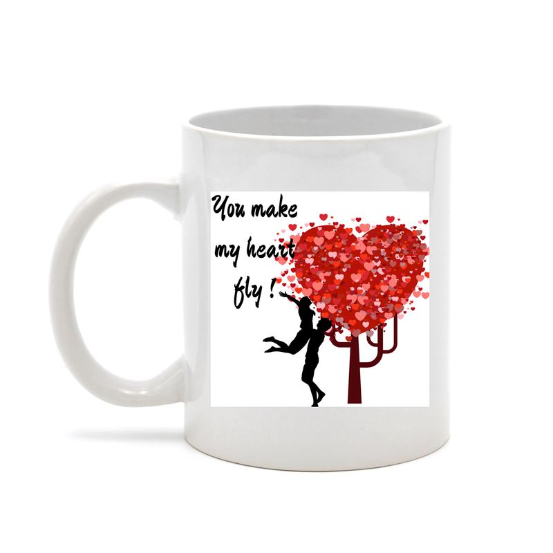 Casa si Gradina - Bucatarie si vesela - Cani si pahare - Cani si cesti - Cana alba personalizata "You make my heart fly", INOVATIX®. 330 ml - Infinity.ro