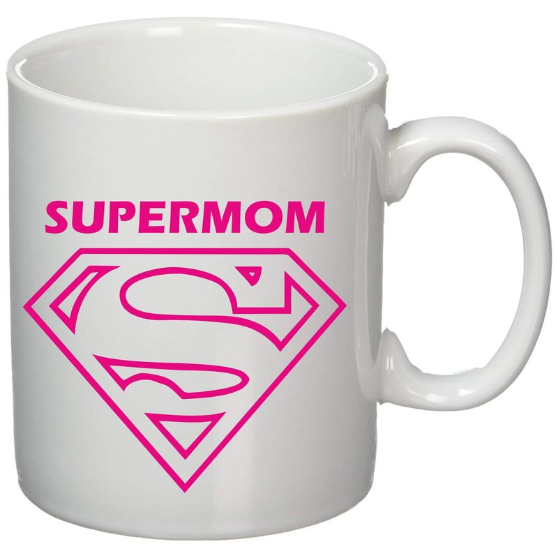 Casa si Gradina - Bucatarie si vesela - Cani si pahare - Cani si cesti - Cana alba personalizata "SuperMom logo roz'", INOVATIX®. 330ml - Infinity.ro