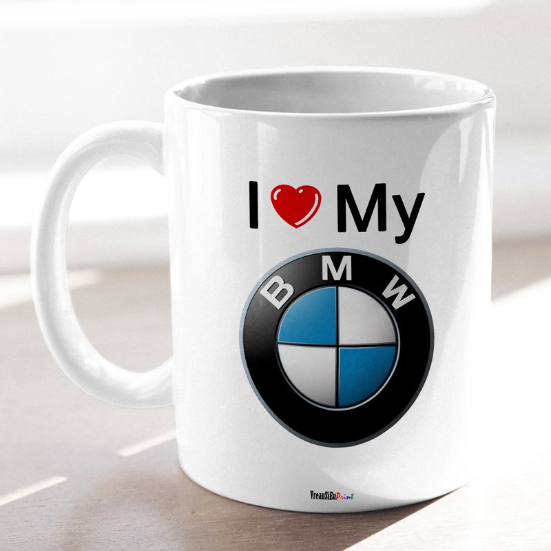 Casa si Gradina - Bucatarie si vesela - Cani si pahare - Cani si cesti - Cana alba personalizata "I love my BMW", INOVATIX®. 330ml - Infinity.ro