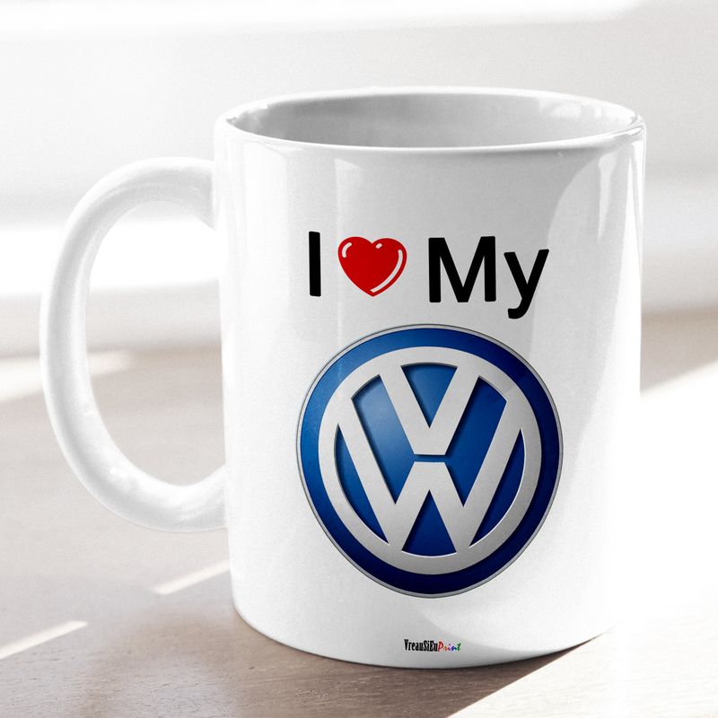 Casa si Gradina - Bucatarie si vesela - Cani si pahare - Cani si cesti - Cana alba personalizata "I love my Volkswagen", ceramica, INOVATIX®. 330 ml - Infinity.ro