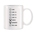 Casa si Gradina - Bucatarie si vesela - Cani si pahare - Cani si cesti - Cana alba ceramica personalizata Zilele saptamanii, INOVATIX®. 330ml - Infinity.ro