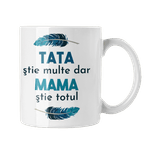 Casa si Gradina - Bucatarie si vesela - Cani si pahare - Cani si cesti - Cana alba personalizata "Tata stie multe, dar mama stie totul", INOVATIX®. 330ml - Infinity.ro