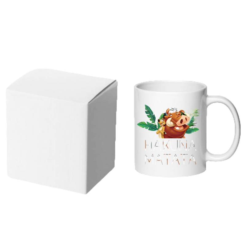 Casa si Gradina - Bucatarie si vesela - Cani si pahare - Cani si cesti - Cana alba personalizata HAKUNA MATATA, TIMON si PUMBAA, INOVATIX®. 330ml - Infinity.ro