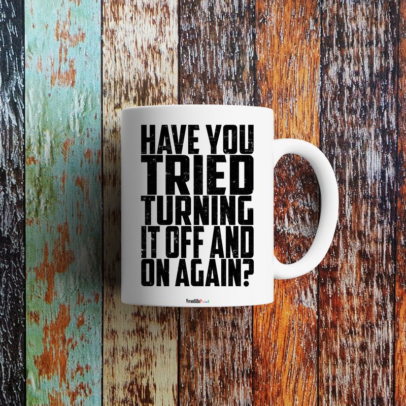 Casa si Gradina - Bucatarie si vesela - Cani si pahare - Cani si cesti - Cana alba personalizata "Have you tried turning it off and on again?", INOVATIX®. 330ml - Infinity.ro