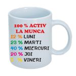 Casa si Gradina - Bucatarie si vesela - Cani si pahare - Cani si cesti - Cana alba personalizata " 100% Activ la munca ", INOVATIX®. 330ml - Infinity.ro