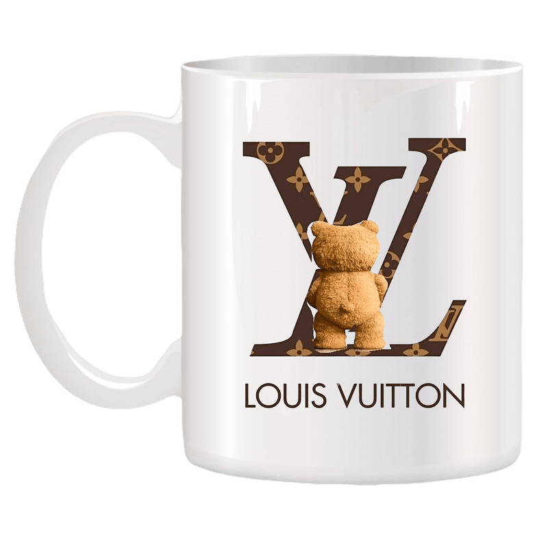 Casa si Gradina - Bucatarie si vesela - Cani si pahare - Cani si cesti - Cana alba personalizata Urs Louis Vuitton, INOVATIX®. 330ml - Infinity.ro