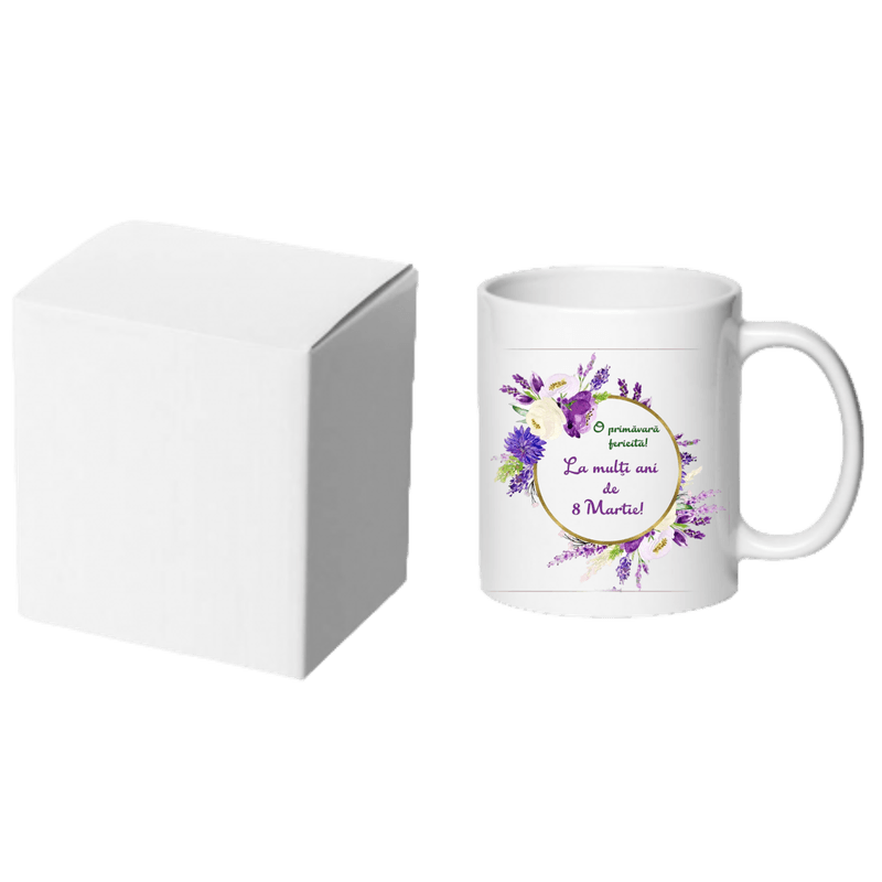 Casa si Gradina - Bucatarie si vesela - Cani si pahare - Cani si cesti - Cana alba personalizata "La multi ani de 8 Martie", INOVATIX®. 330ml - Infinity.ro