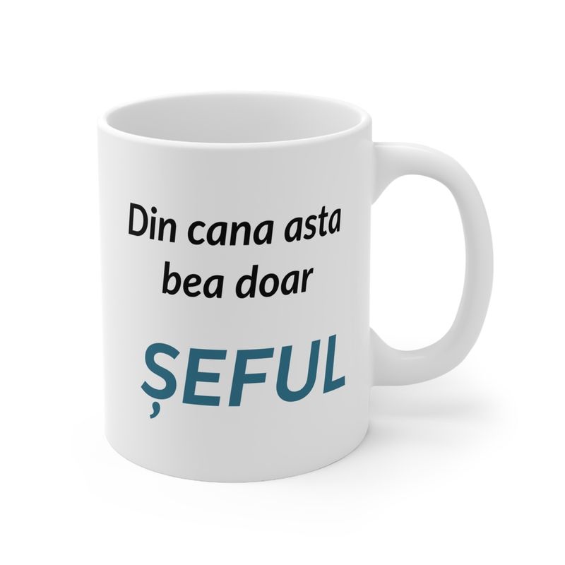 Casa si Gradina - Bucatarie si vesela - Cani si pahare - Cani si cesti - Cana alba personalizata "Din cana asta bea doar seful", INOVATIX®. 330ml - Infinity.ro