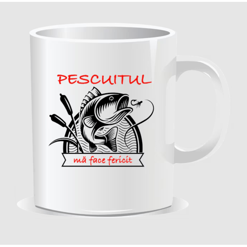 Casa si Gradina - Bucatarie si vesela - Cani si pahare - Cani si cesti - Cana alba personalizata, Pescuitul ma face fericit, INOVATIX®. 330 ml - Infinity.ro