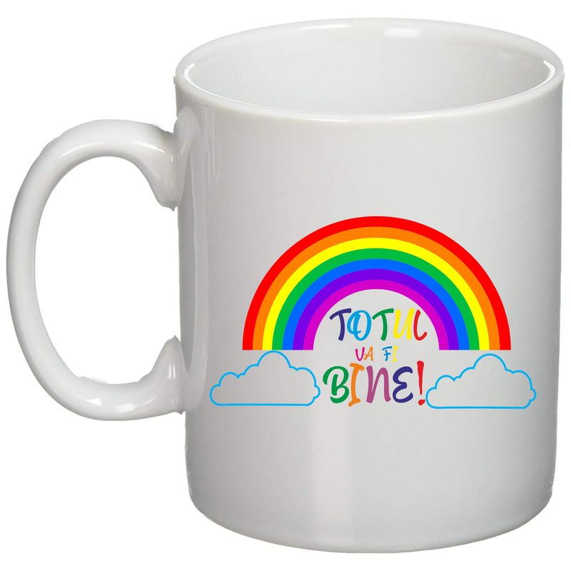 Casa si Gradina - Bucatarie si vesela - Cani si pahare - Cani si cesti - Cana alba personalizata "Totul Va Fi Bine!", INOVATIX®. 330ml - Infinity.ro