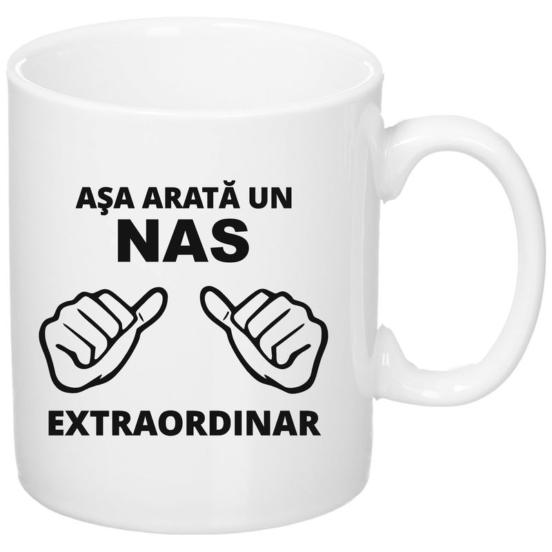 Casa si Gradina - Bucatarie si vesela - Cani si pahare - Cani si cesti - Cana alba personalizata "Asa arata un nas extraordinar", INOVATIX®. 330ml - Infinity.ro