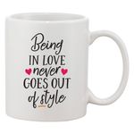 Casa si Gradina - Bucatarie si vesela - Cani si pahare - Cani si cesti - Cana alba personalizata 'Being in love never goes out of style', INOVATIX®. 330ml - Infinity.ro