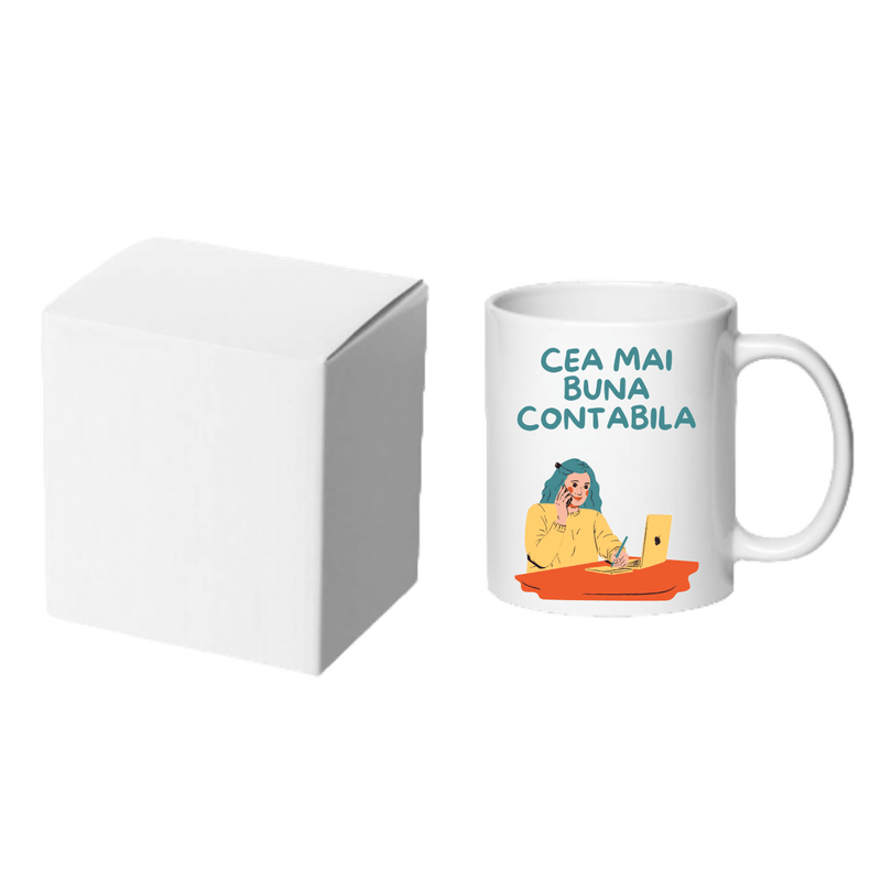 Casa si Gradina - Bucatarie si vesela - Cani si pahare - Cani si cesti - Cana alba personalizata "Cea mai buna contabila ", INOVATIX®. 330ml - Infinity.ro
