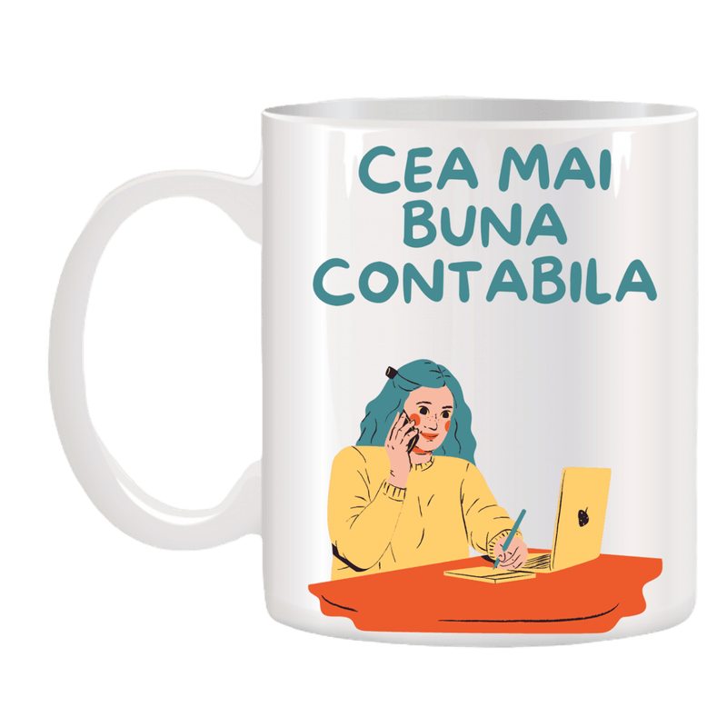 Casa si Gradina - Bucatarie si vesela - Cani si pahare - Cani si cesti - Cana alba personalizata "Cea mai buna contabila ", INOVATIX®. 330ml - Infinity.ro