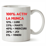 Casa si Gradina - Bucatarie si vesela - Cani si pahare - Cani si cesti - Cana alba Personalizata 100% Activ La Munca, INOVATIX®. 330ml - Infinity.ro