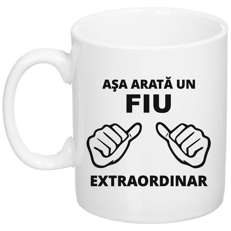 Casa si Gradina - Bucatarie si vesela - Cani si pahare - Cani si cesti - Cana alba personalizata "Asa arata un fiu extraordinar", INOVATIX®. 330ml - Infinity.ro