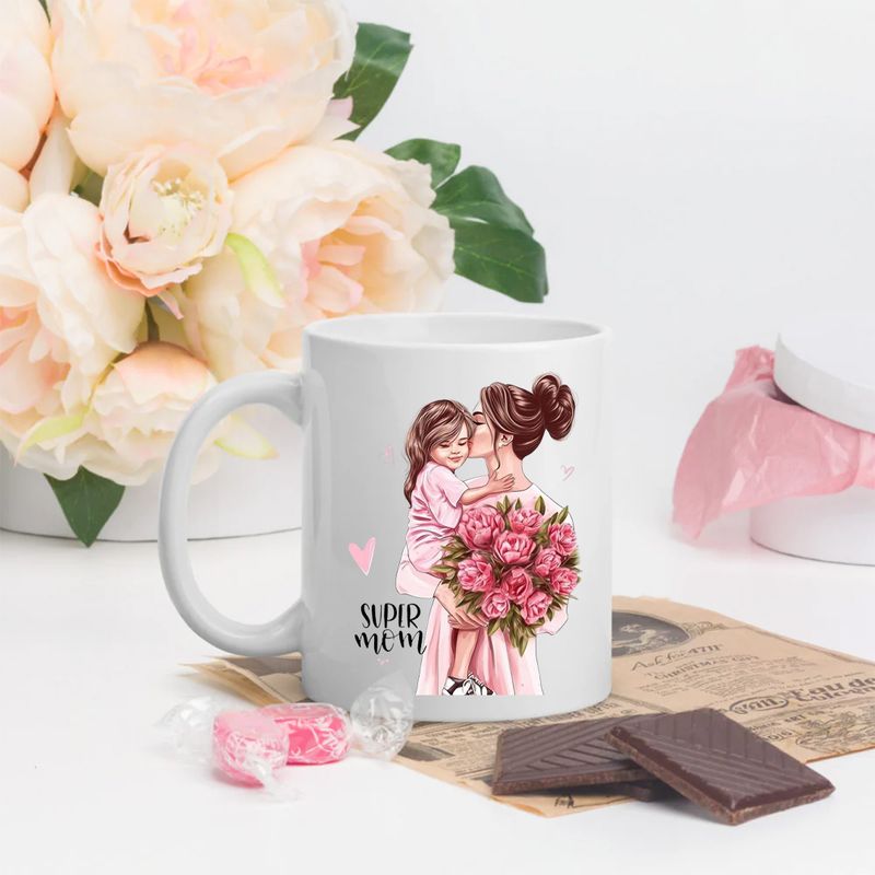 Casa si Gradina - Bucatarie si vesela - Cani si pahare - Cani si cesti - Cana alba personalizata Super Mom, INOVATIX®. 330ml - Infinity.ro