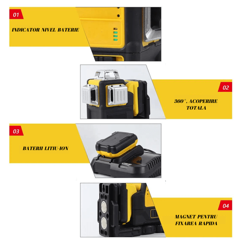 Casa si Gradina - Constructii - Scule electrice si accesorii - Aparate de masura - Nivela Laser cu 12 Linii, 360°, Lumina Verde, Autonivelanta cu un Incarcator si 2 Acumulatoare Li-Ion 2 Ah - Infinity.ro