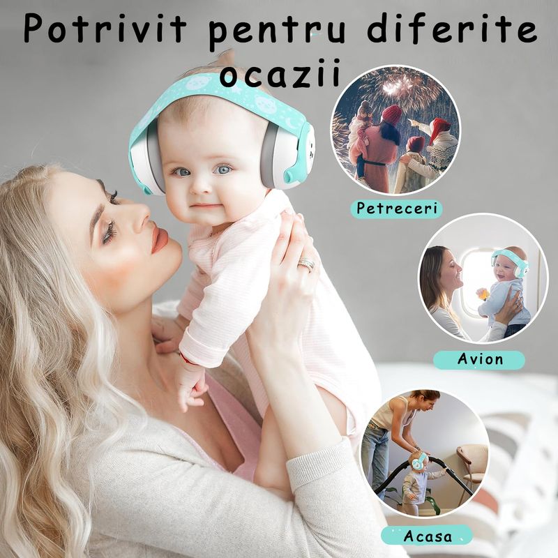 Jucarii, Copii si Bebe - Carucioare si articole de transport - Accesorii transport copii - Casti Antifonice Pentru Copii si Bebelusi 3-36 luni, Protectie Auditiva, Prindere Sigura Fontanela, Bentita Elastica - Infinity.ro
