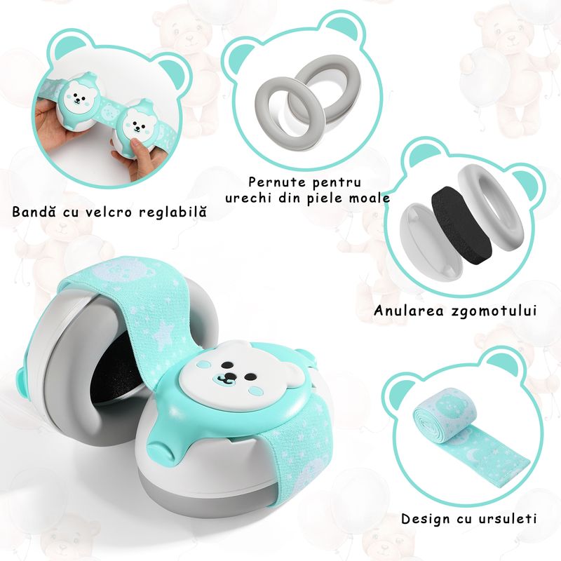 Jucarii, Copii si Bebe - Carucioare si articole de transport - Accesorii transport copii - Casti Antifonice Pentru Copii si Bebelusi 3-36 luni, Protectie Auditiva, Prindere Sigura Fontanela, Bentita Elastica - Infinity.ro