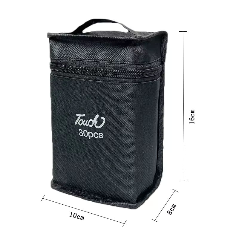 Carti si Birotica - Birotica - Instrumente de scris - Markere si carioci - Set 30 Markere Duble, Carioci Profesionale, 2 Capete Subtire Si Gros, Cerneala Pe Baza De Alcool, Geanta De Depozitare - Infinity.ro