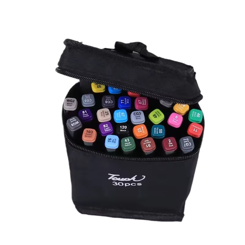 Carti si Birotica - Birotica - Instrumente de scris - Markere si carioci - Set 30 Markere Duble, Carioci Profesionale, 2 Capete Subtire Si Gros, Cerneala Pe Baza De Alcool, Geanta De Depozitare - Infinity.ro