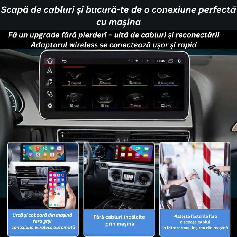 Auto si Moto - Electronice auto - Accesorii electronice auto - Adaptor Auto 2 in 1 CarPlay Wireless – Modulator FM Multifunctional, Compatibil iPhone si Android - Infinity.ro