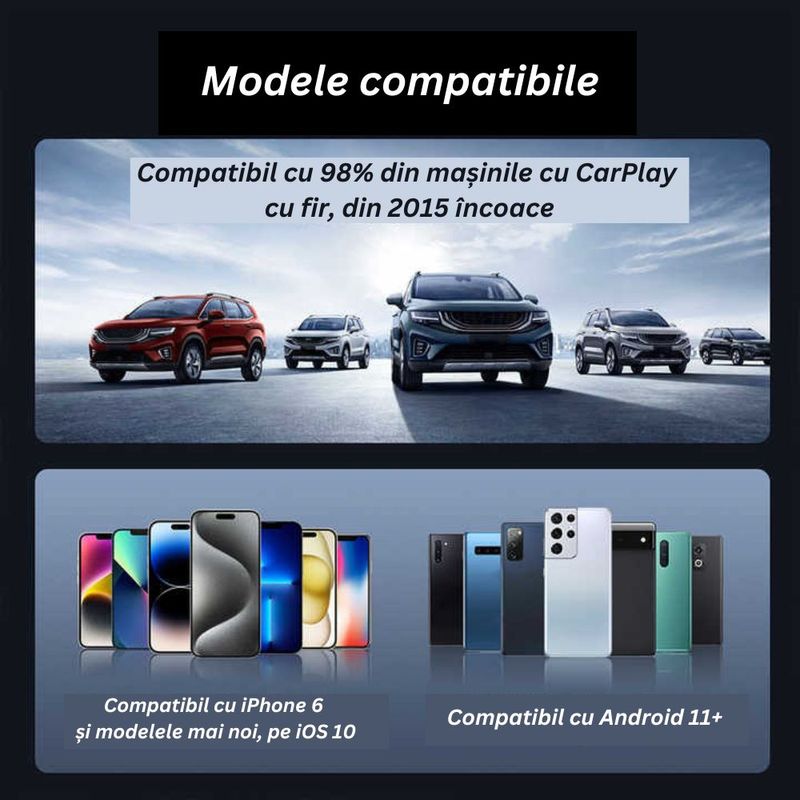 Auto si Moto - Electronice auto - Accesorii electronice auto - Adaptor Auto 2 in 1 CarPlay Wireless – Modulator FM Multifunctional, Compatibil iPhone si Android - Infinity.ro