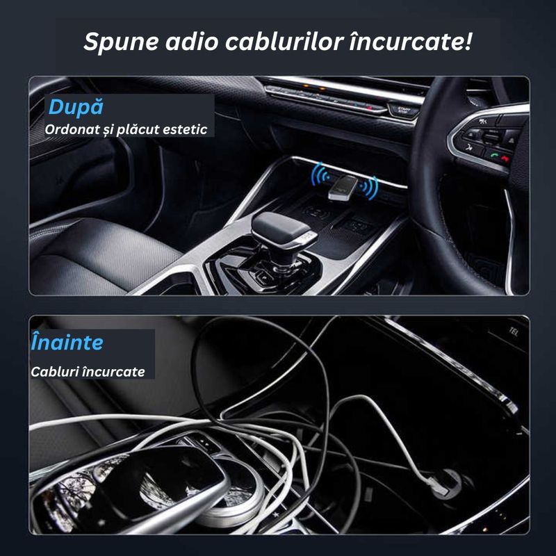 Auto si Moto - Electronice auto - Accesorii electronice auto - Adaptor Auto 2 in 1 CarPlay Wireless – Modulator FM Multifunctional, Compatibil iPhone si Android - Infinity.ro