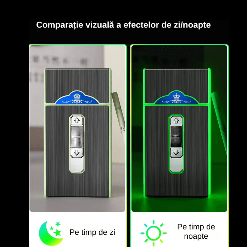 Market - Tutun si tigari - Articole si accesorii tutun - Bricheta Electrica LUDORA®, Cu Carcasa Pachet Tigari, Stil Tabachera, Aprindere la Buton, Antivant, Incarcare USB - Infinity.ro