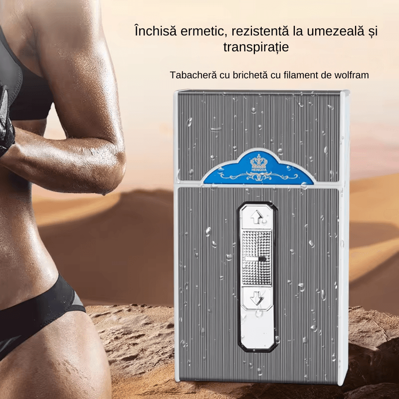 Market - Tutun si tigari - Articole si accesorii tutun - Bricheta Electrica LUDORA®, Cu Carcasa Pachet Tigari, Stil Tabachera, Aprindere la Buton, Antivant, Incarcare USB - Infinity.ro