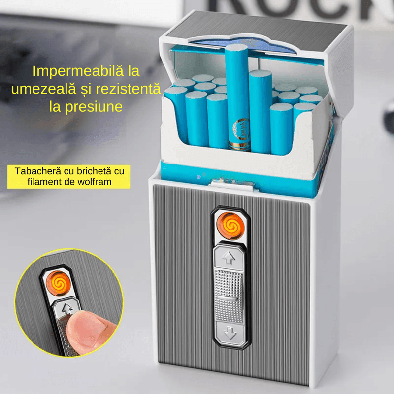 Market - Tutun si tigari - Articole si accesorii tutun - Bricheta Electrica LUDORA®, Cu Carcasa Pachet Tigari, Stil Tabachera, Aprindere la Buton, Antivant, Incarcare USB - Infinity.ro