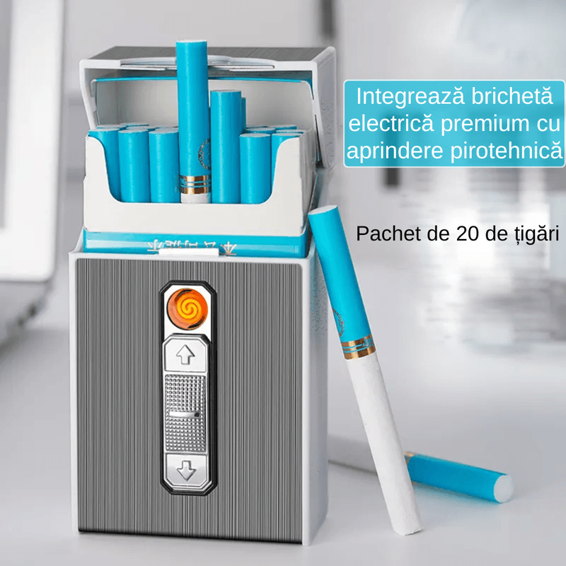 Market - Tutun si tigari - Articole si accesorii tutun - Bricheta Electrica LUDORA®, Cu Carcasa Pachet Tigari, Stil Tabachera, Aprindere la Buton, Antivant, Incarcare USB - Infinity.ro