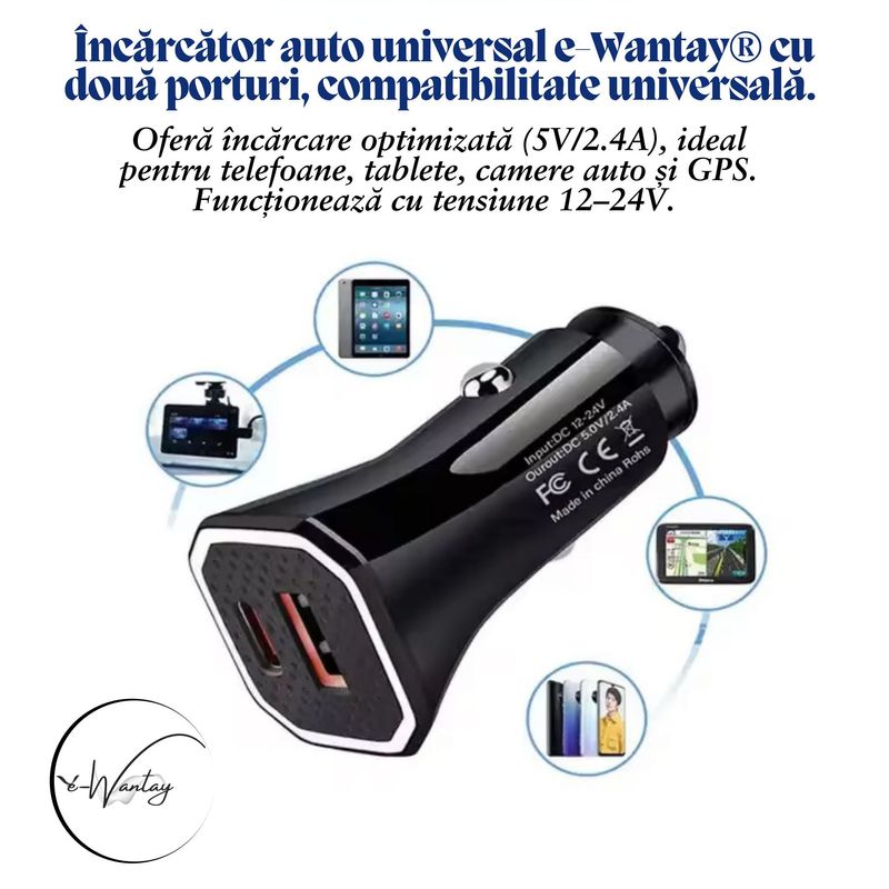 Laptop, Telefoane si Tablete - Telefoane mobile si accesorii - Accesorii Telefoane - Incarcatoare telefoane - Kit Smart Drive Essentials e-Wantay® 3 in 1 – Incarcator auto, Suport pentru telefon, Placuta auto cu numar de contact - Infinity.ro