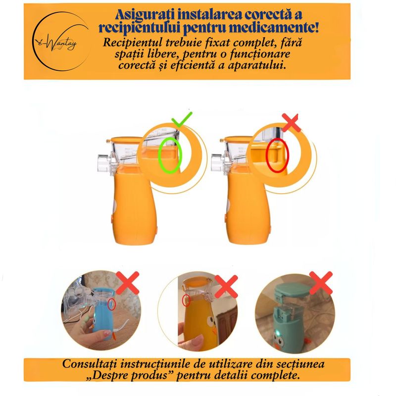 Jucarii, Copii si Bebe - Igiena si ingrijire - Accesorii ingrijire copii - Aparate aerosoli copii - Aparat Aerosoli Portabil cu Ultrasunete e-Wantay®,Silentios pentru copii si adulti,3 moduri,Baterie Reincarcabila 600mAh - Infinity.ro