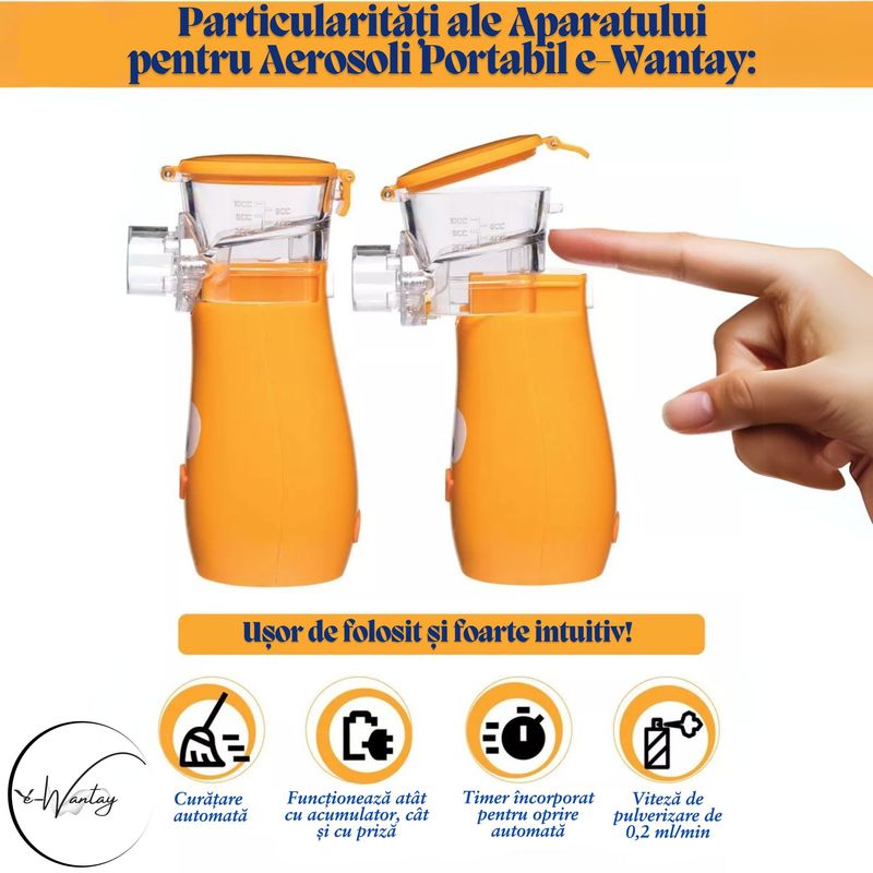 Jucarii, Copii si Bebe - Igiena si ingrijire - Accesorii ingrijire copii - Aparate aerosoli copii - Aparat Aerosoli Portabil cu Ultrasunete e-Wantay®,Silentios pentru copii si adulti,3 moduri,Baterie Reincarcabila 600mAh - Infinity.ro