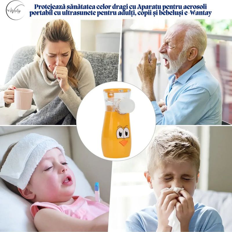 Jucarii, Copii si Bebe - Igiena si ingrijire - Accesorii ingrijire copii - Aparate aerosoli copii - Aparat Aerosoli Portabil cu Ultrasunete e-Wantay®,Silentios pentru copii si adulti,3 moduri,Baterie Reincarcabila 600mAh - Infinity.ro