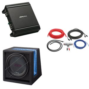 Pachet Subwoofer Alpine Subwoofer DE 30CM (12″), 650W SBE-1244BR + Amplificator MRV-M250, MONO, 550W + Kit cabluri LK-10 de 10mm², ACV