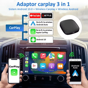 Adaptor Auto Wireless cu Netflix, YouTube, Google Store, Apple Carplay si Android Auto, Wi-Fi 6, 32GB, ANDROID 10, Negru