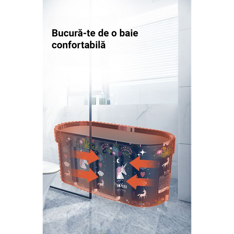 Casa si Gradina - Sanitare - Cazi si cabine de dus - Cazi baie - Cada pliabila portabila, pentru copii si adulti, cu 5 straturi termice, 122 cm, apa calda sau rece - Infinity.ro