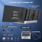 PC, gaming si accesorii - Desktop PC & monitoare - Monitoare - Monitor LED Portabil 14" Full HD, 180° rotativ, compatibil 13"-17", USB-C & HDMI, iOS, Android, Windows, Mac, Plug&Play - Infinity.ro
