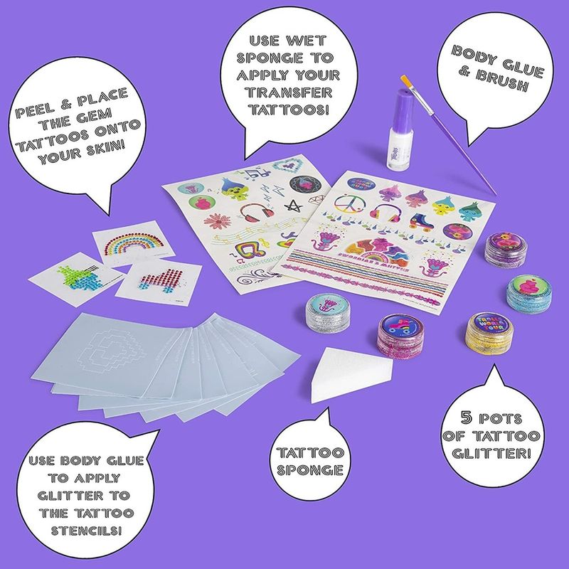 Jucarii, Copii si Bebe - Jucarii si jocuri - Jucarii de rol - Frumusete, bijuterii si accesorii fetite - Set tatuaje cu sclipici, pentru copii, multicolor, Dreamworks Trolls, RMS 64-0032 - Infinity.ro