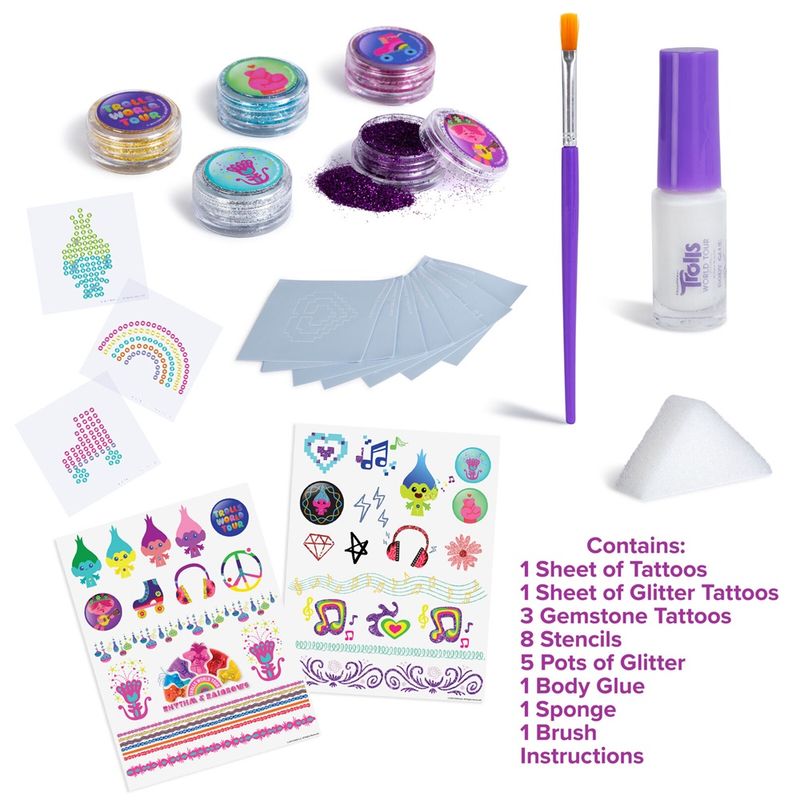 Jucarii, Copii si Bebe - Jucarii si jocuri - Jucarii de rol - Frumusete, bijuterii si accesorii fetite - Set tatuaje cu sclipici, pentru copii, multicolor, Dreamworks Trolls, RMS 64-0032 - Infinity.ro