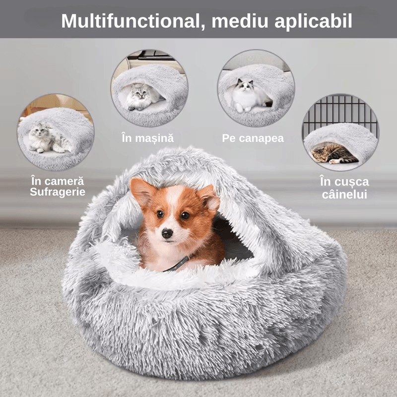 Petshop - Accesorii petshop - Culcusuri si custi - Culcusuri si saltele - Pat Confortabil Pentru Pisici si Catei, LUDORA®, Material Moale si Catifelat, Baza Anti-Derapanta, Diametru 50CM - Infinity.ro
