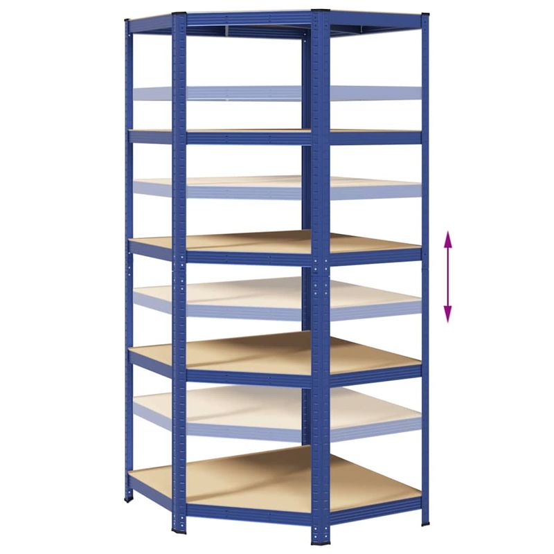 Casa si Gradina - Mobilier - Biblioteci si rafturi - Rafturi - Raft de colt cu 5 niveluri, albastru, otel și lemn prelucrat, mărime 90x90x198 cm - Infinity.ro