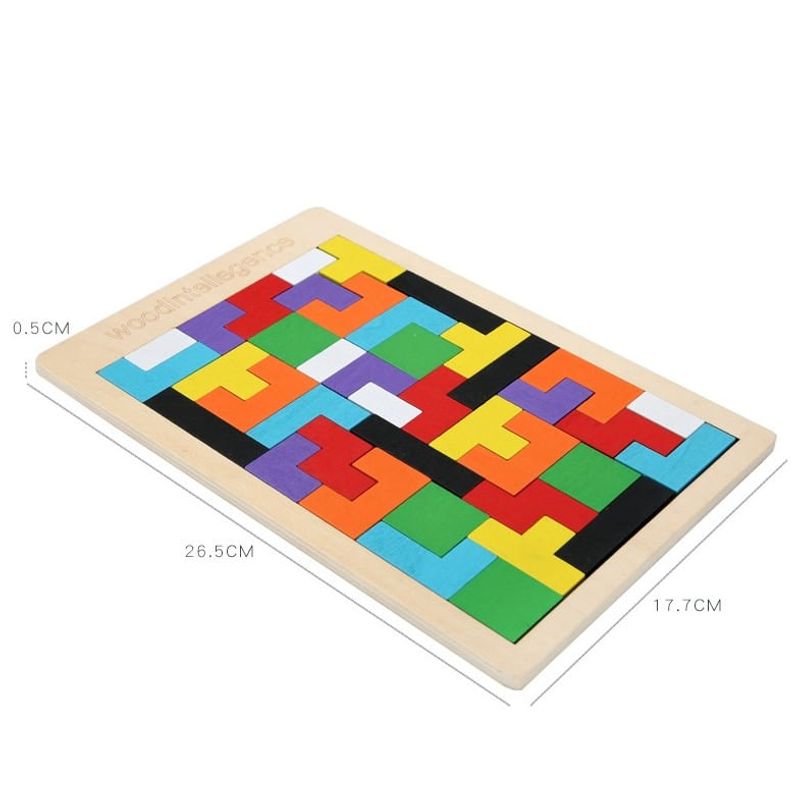 Jucarii, Copii si Bebe - Jucarii si jocuri - Jocuri si puzzle - Puzzle - Puzzle Montessori, Flippy, din Lemn, Tip Tetris, +36 Luni, Forme Neregulate, 40 Piese, 26.5 x 17.7 cm, Multicolor - Infinity.ro