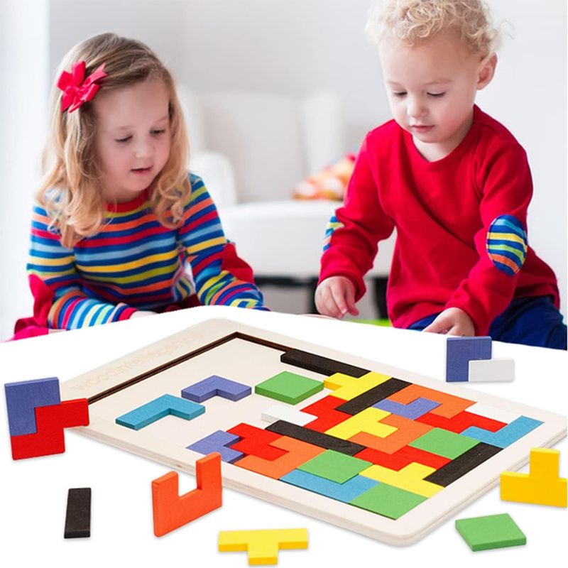 Jucarii, Copii si Bebe - Jucarii si jocuri - Jocuri si puzzle - Puzzle - Puzzle Montessori, Flippy, din Lemn, Tip Tetris, +36 Luni, Forme Neregulate, 40 Piese, 26.5 x 17.7 cm, Multicolor - Infinity.ro