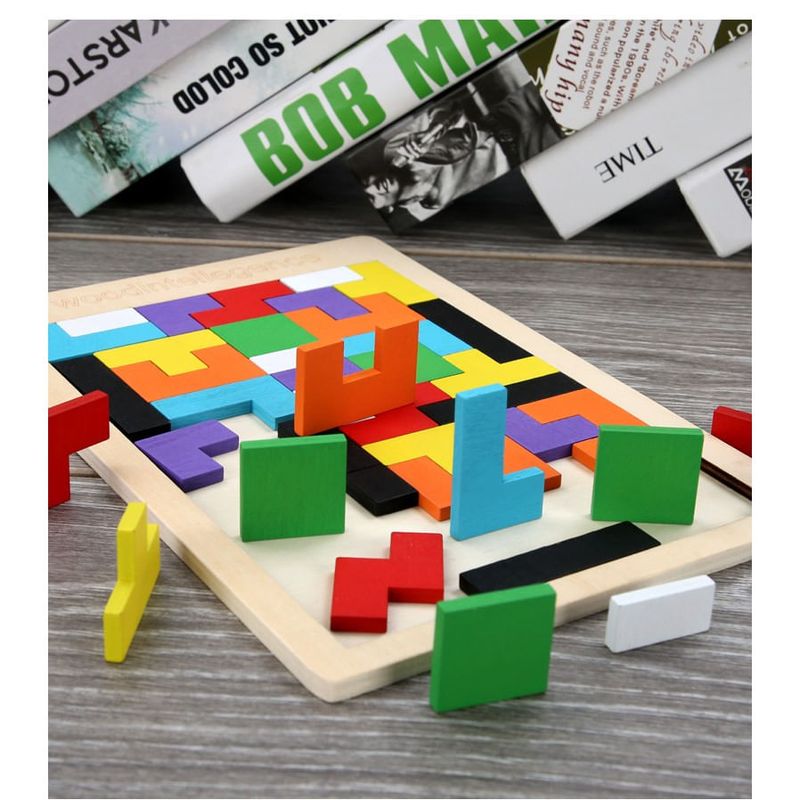 Jucarii, Copii si Bebe - Jucarii si jocuri - Jocuri si puzzle - Puzzle - Puzzle Montessori, Flippy, din Lemn, Tip Tetris, +36 Luni, Forme Neregulate, 40 Piese, 26.5 x 17.7 cm, Multicolor - Infinity.ro