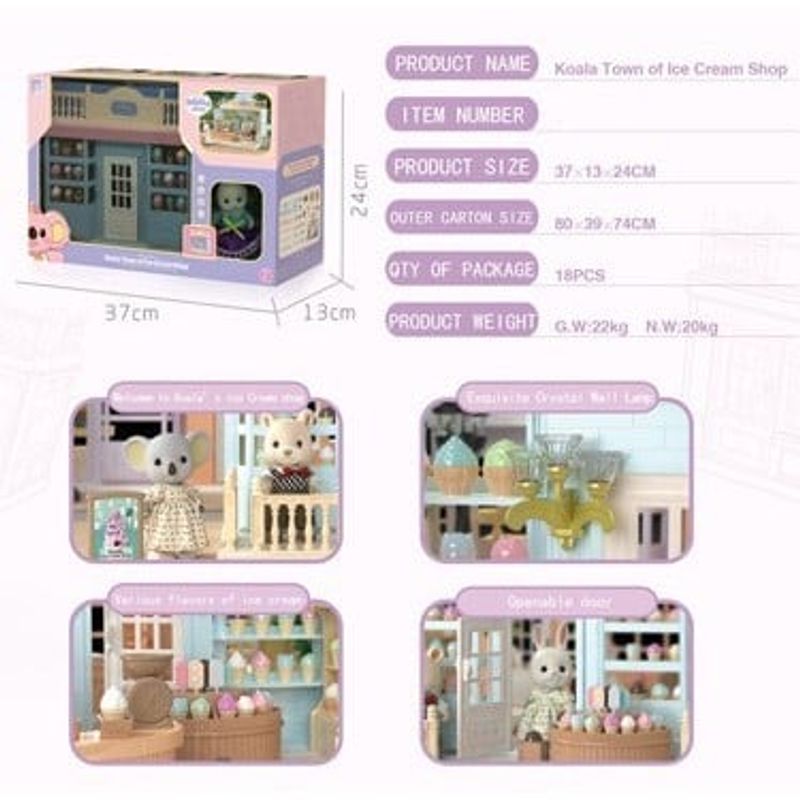 Jucarii, Copii si Bebe - Jucarii si jocuri - Papusi si accesorii - Casute de papusi si mobilier - Set Casa de papusi, magazin de inghetata, cu mobilier si figurine, Flippy - Infinity.ro